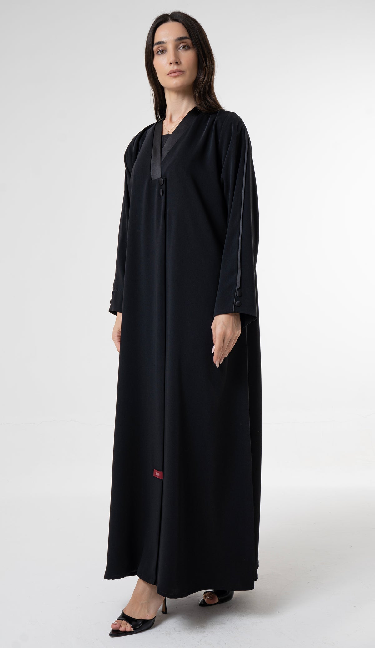 Black Abaya with Satin - Finish Button Details