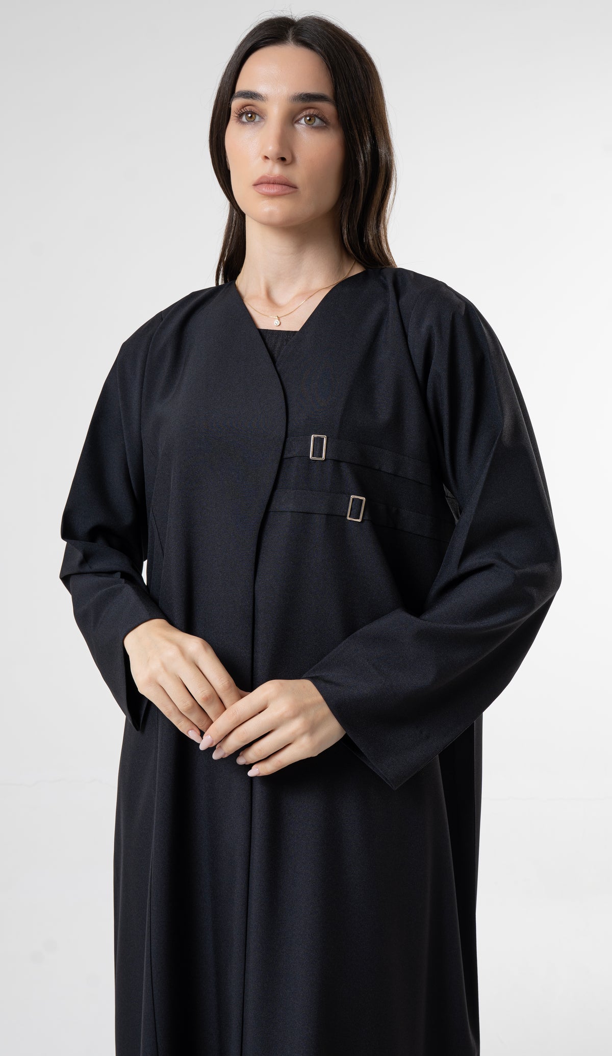 Black Abaya with Double Buckle Detail