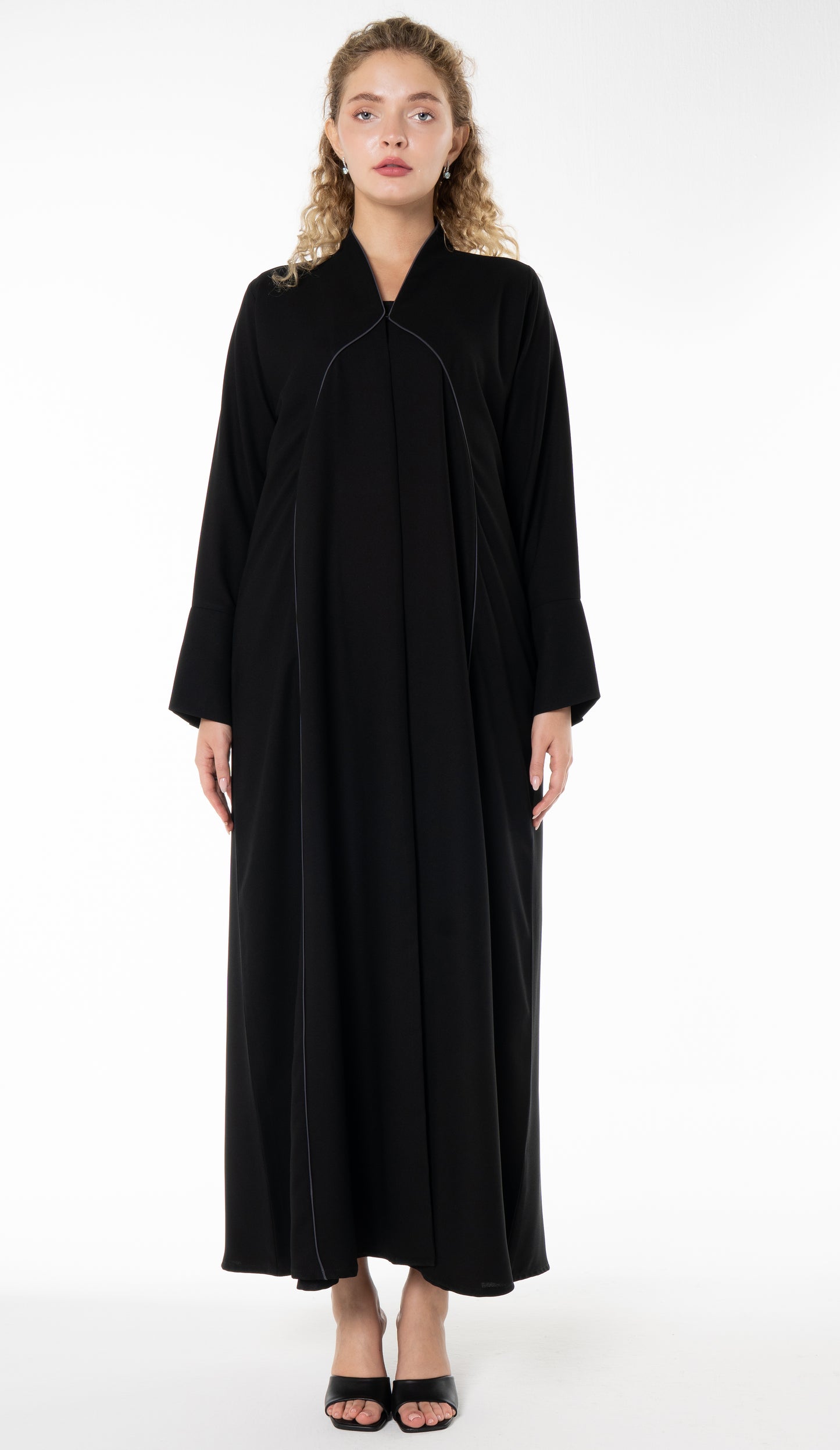 Black Abaya With Grey Color Pipping Details