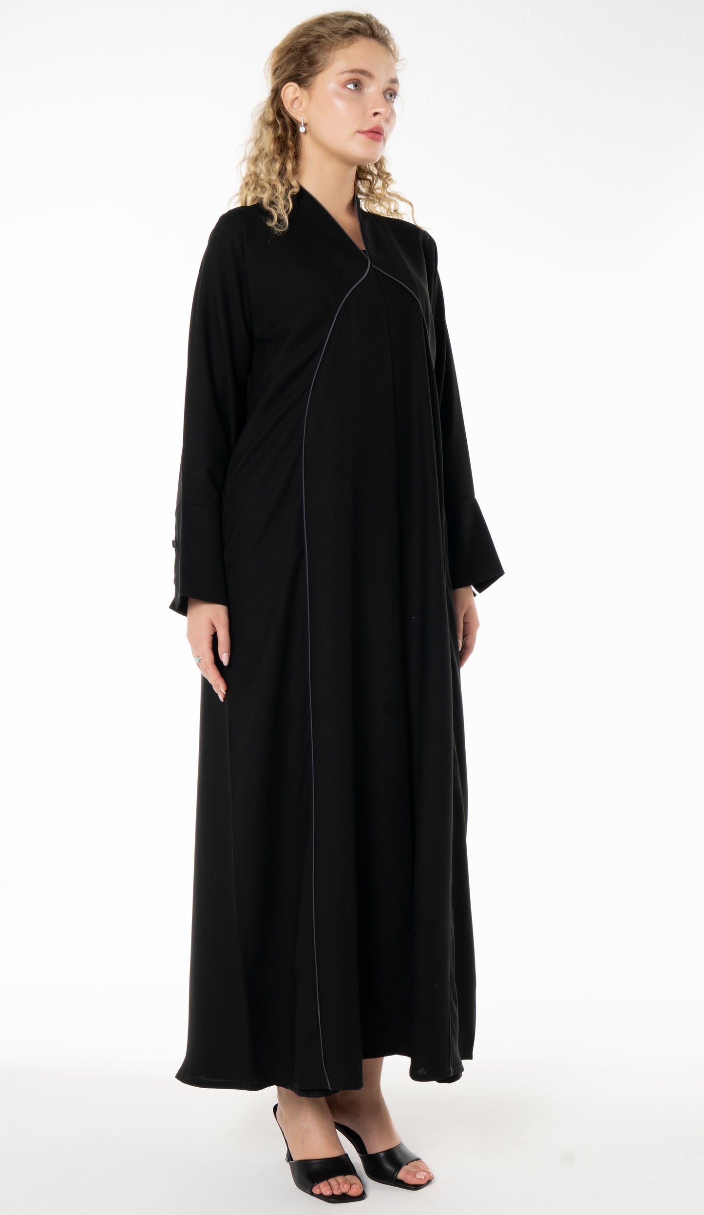Black Abaya With Grey Color Pipping Details