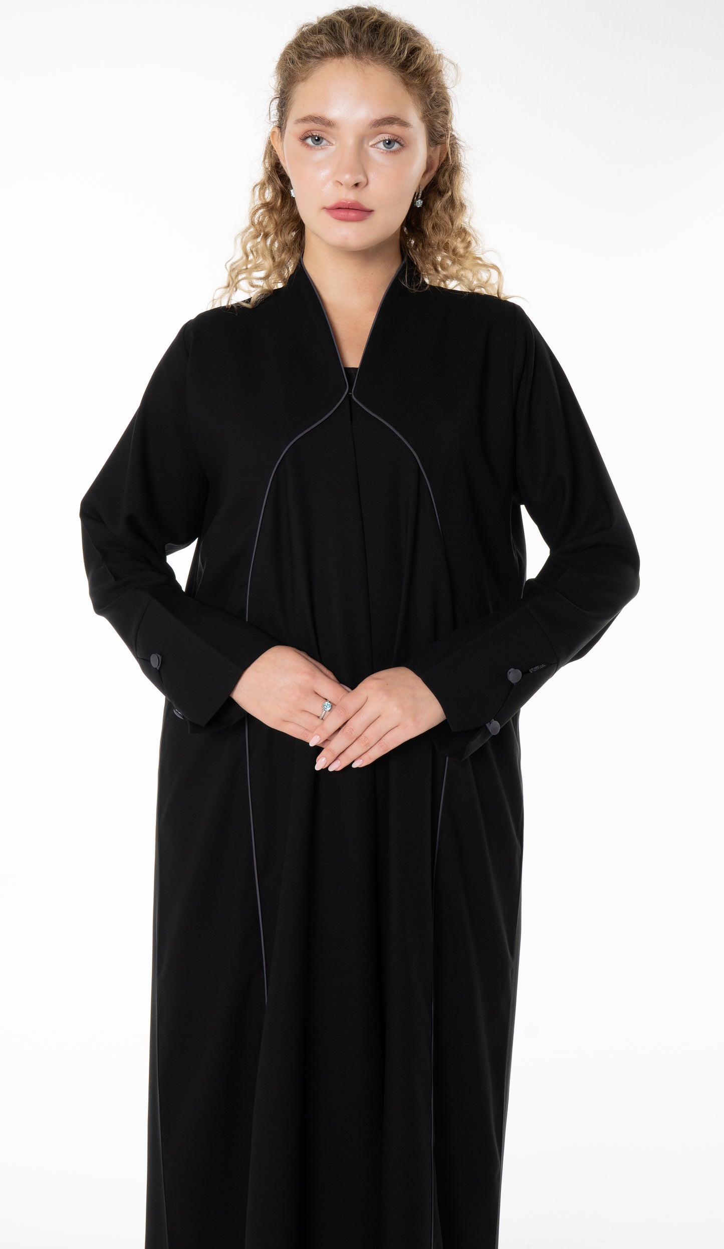 Black Abaya With Grey Color Pipping Details