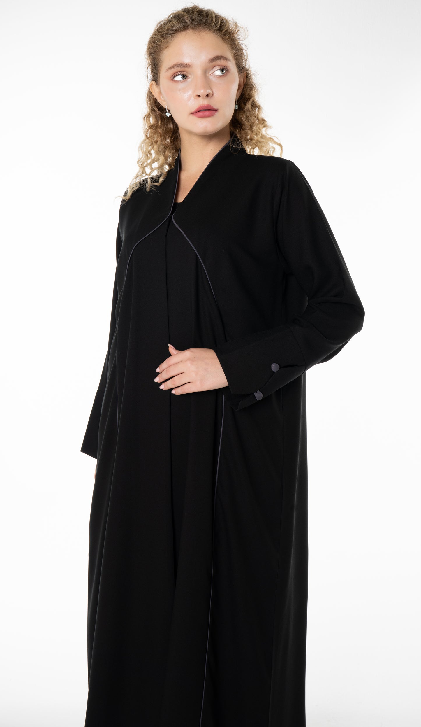 Black Abaya With Grey Color Pipping Details