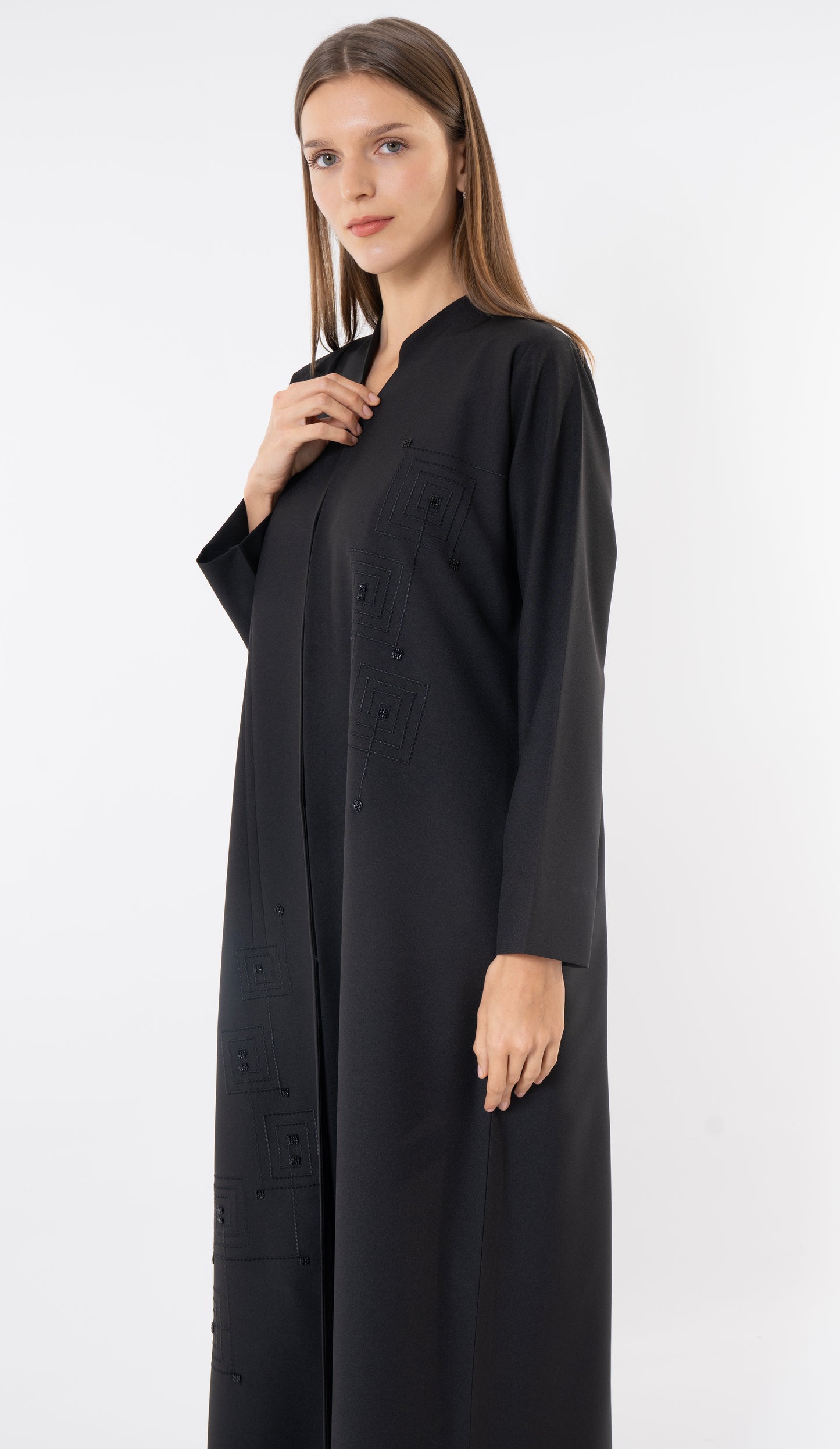 Black Abaya Thread Embroidery With Beads
