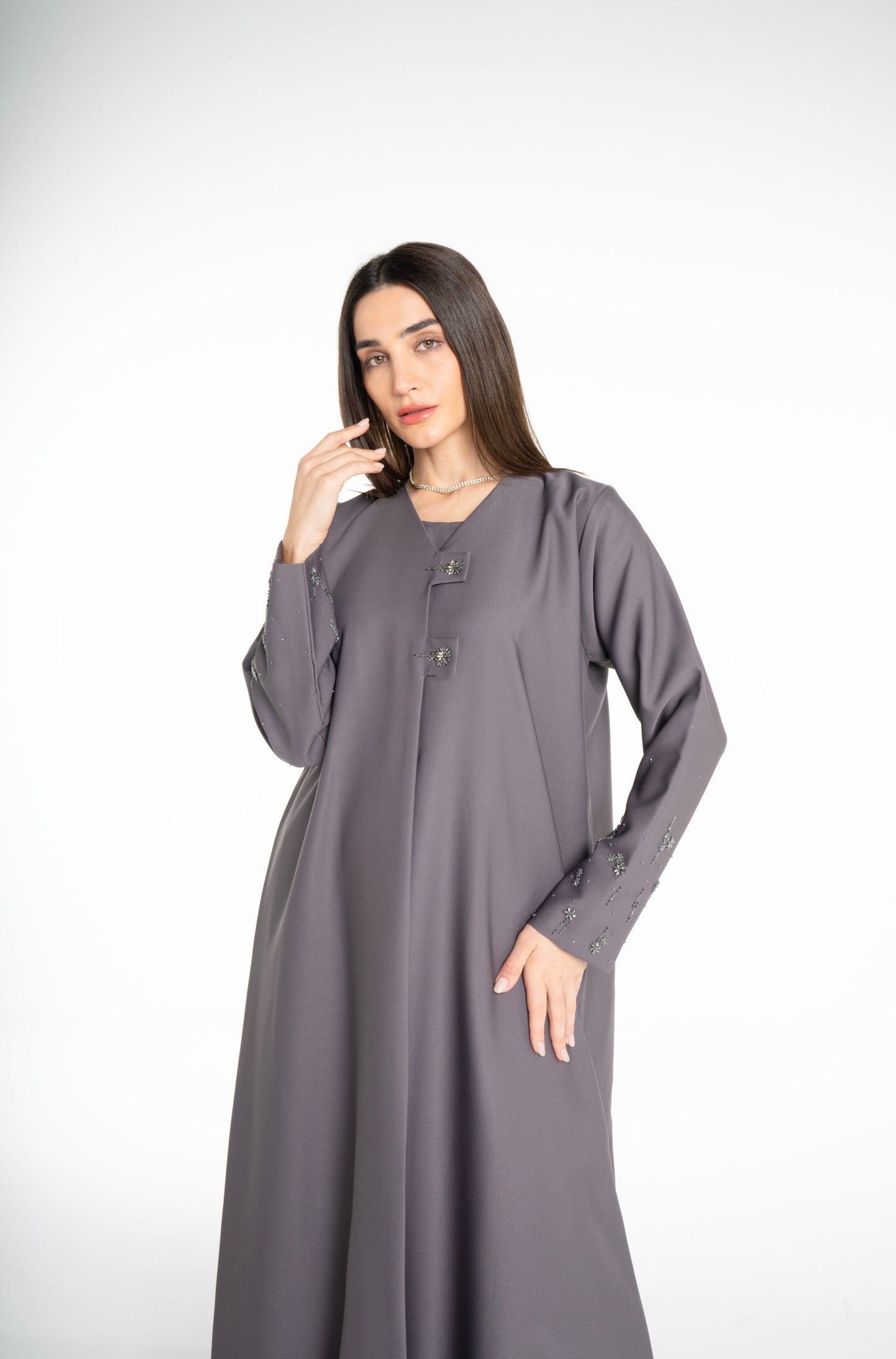 Minimal embellished  Grey Abaya