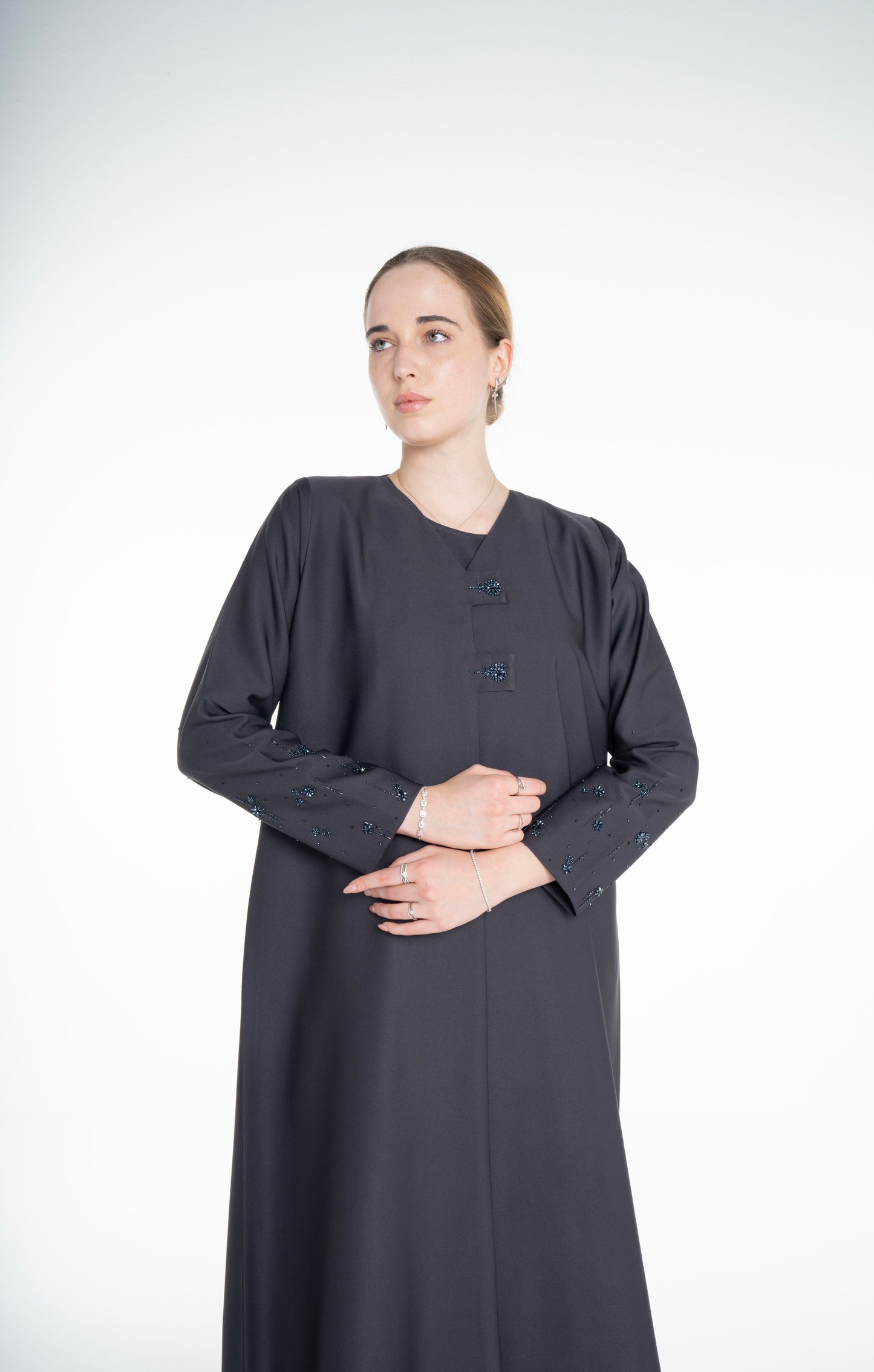 Embellished  grey Abaya