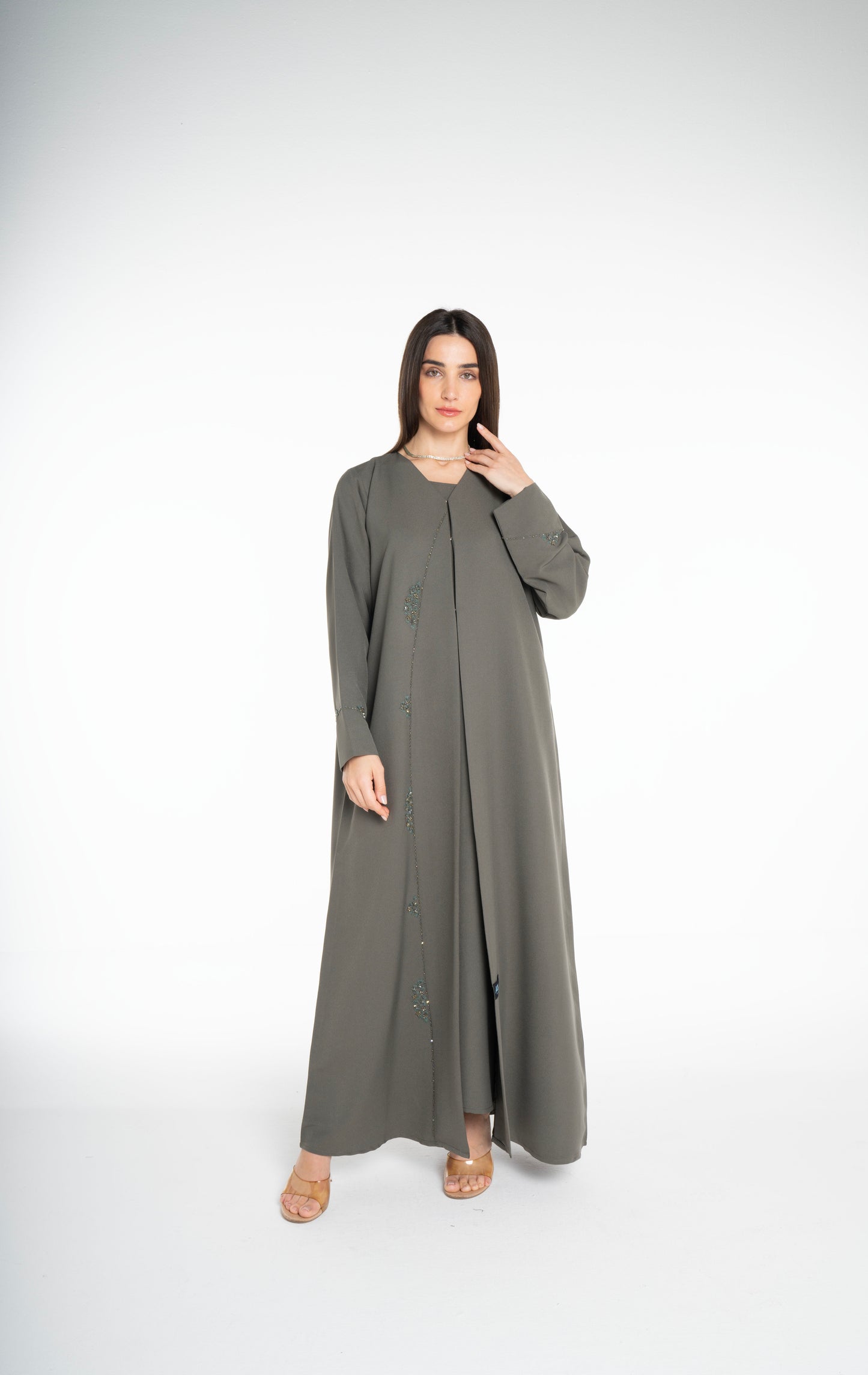 Lux Embellished  Green Abaya