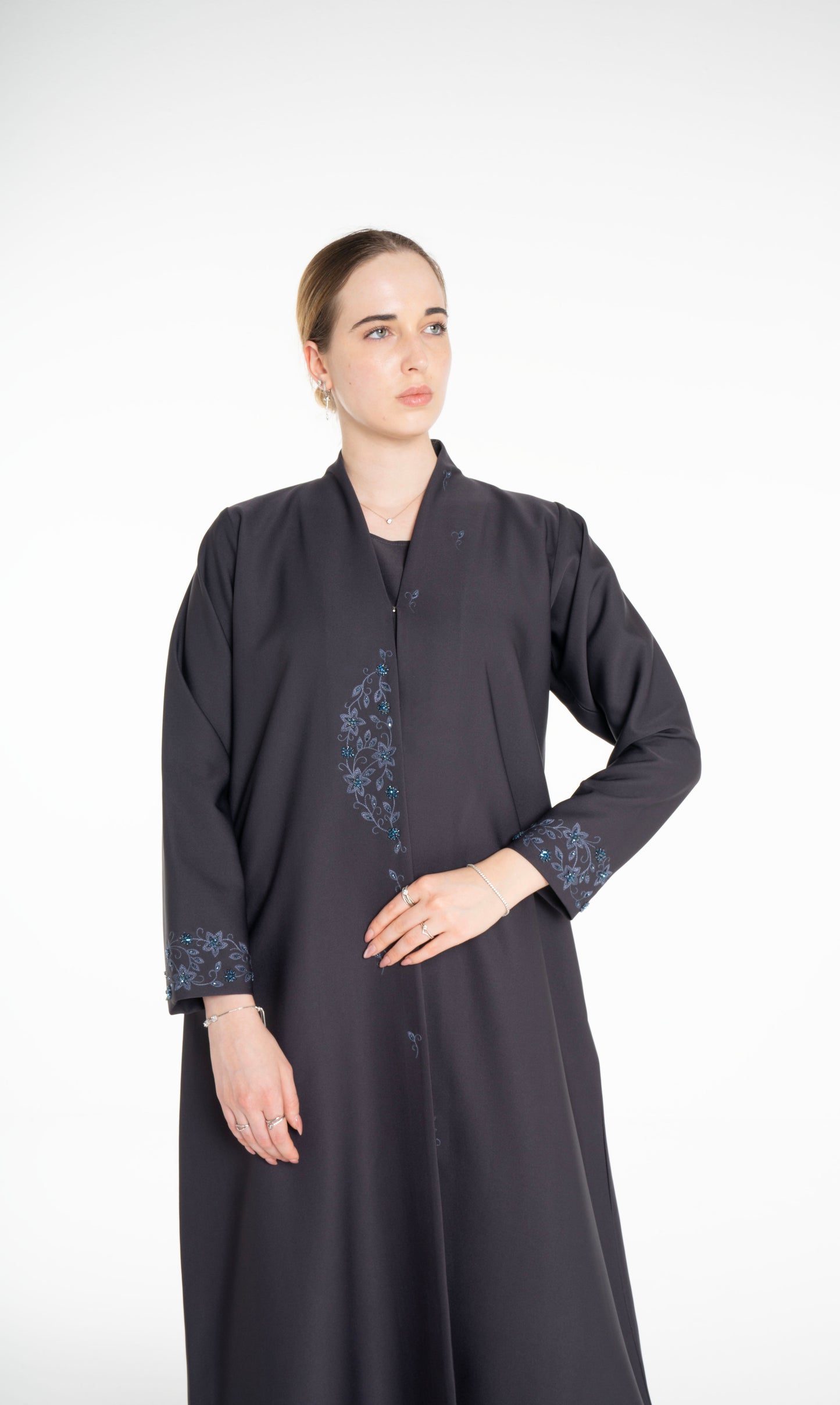 Minimal Embellished  Grey Abaya