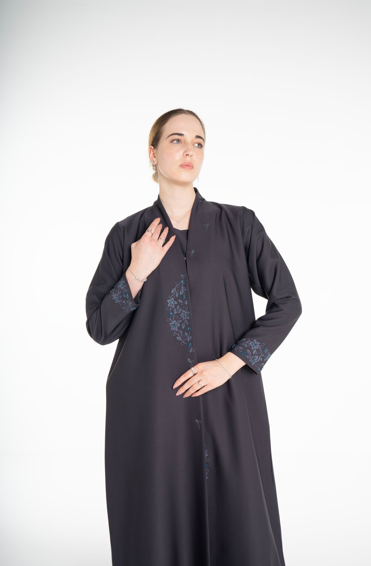 Minimal Embellished  Grey Abaya