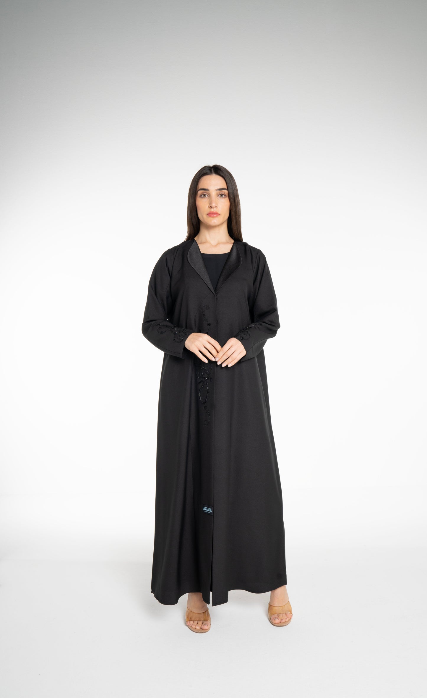 Minimal embellished coat Style  Black Abaya
