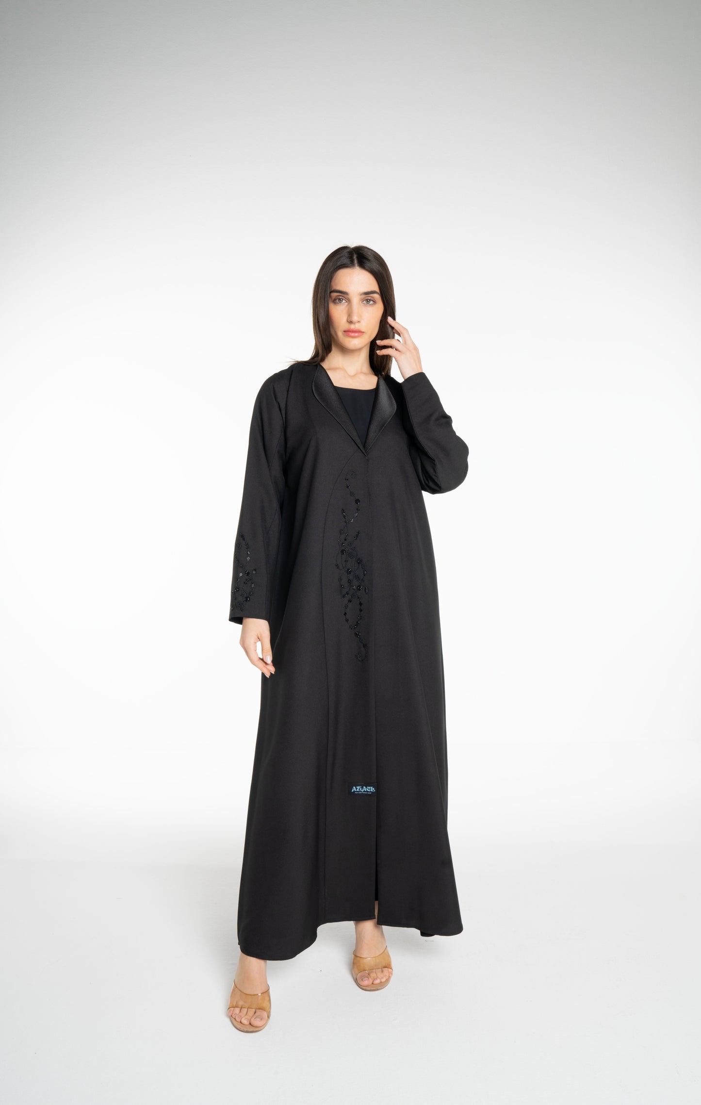 Minimal embellished coat Style  Black Abaya
