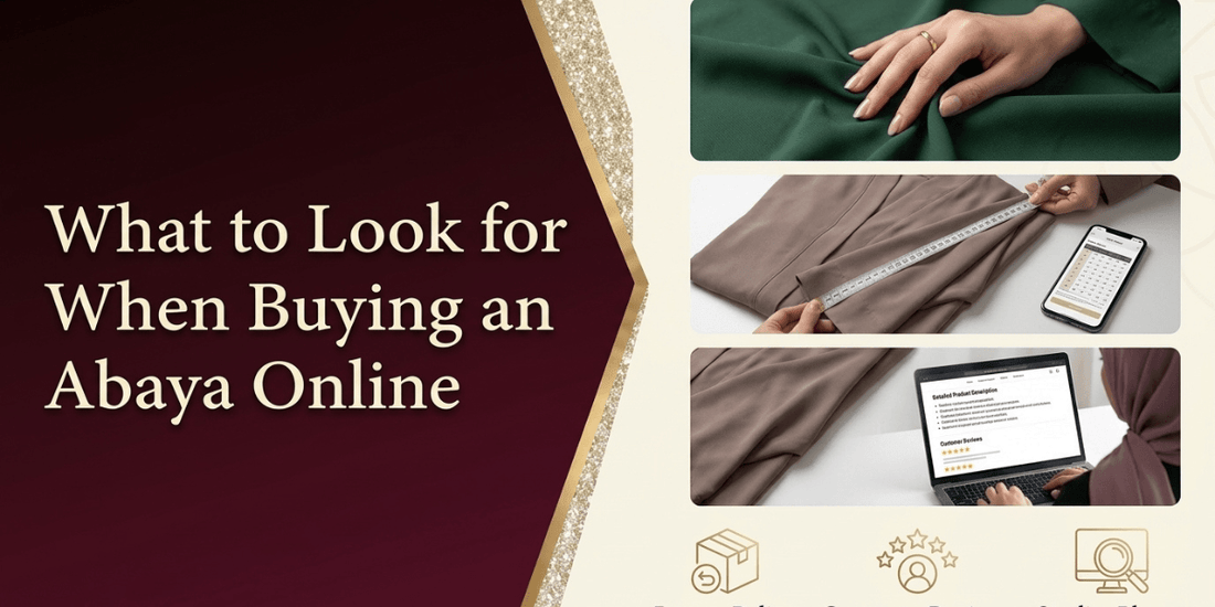 Woman shopping for an abaya online on a laptop