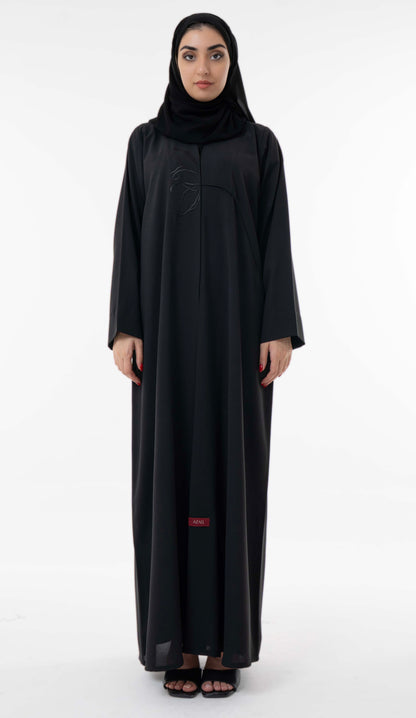 Abaya With Delicate Floral Line Embroidery