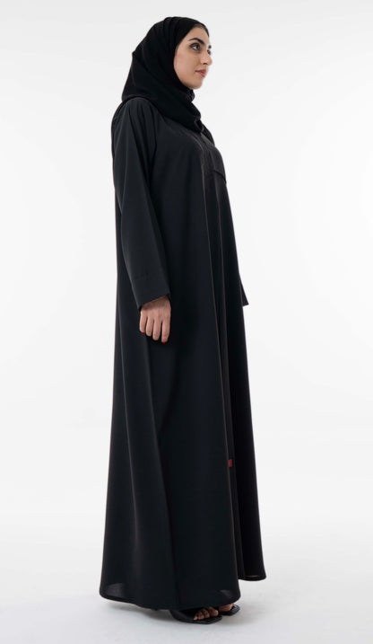 Abaya With Delicate Floral Line Embroidery