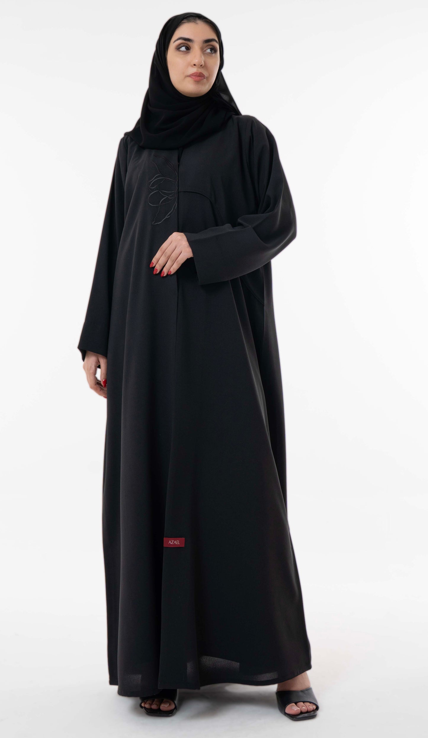 Abaya With Delicate Floral Line Embroidery
