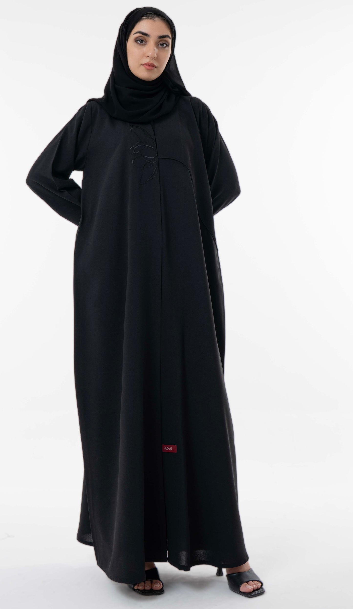 Abaya With Delicate Floral Line Embroidery