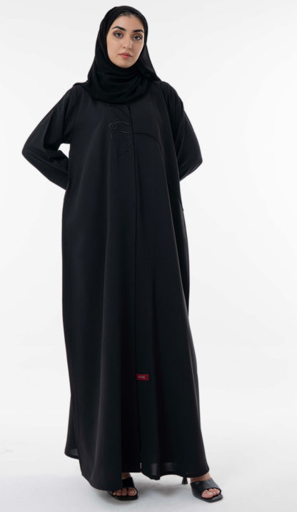 Abaya With Delicate Floral Line Embroidery