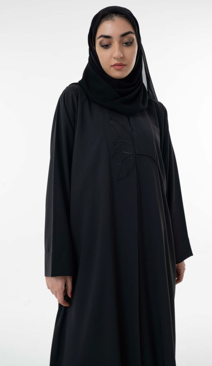 Abaya With Delicate Floral Line Embroidery