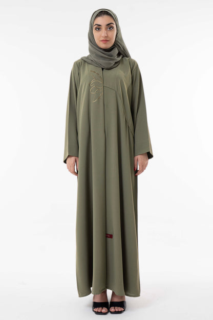Abaya With Delicate Floral Line Embroidery