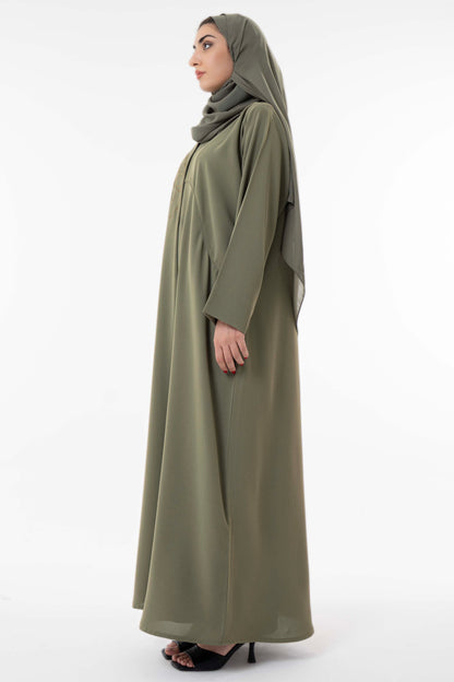 Abaya With Delicate Floral Line Embroidery