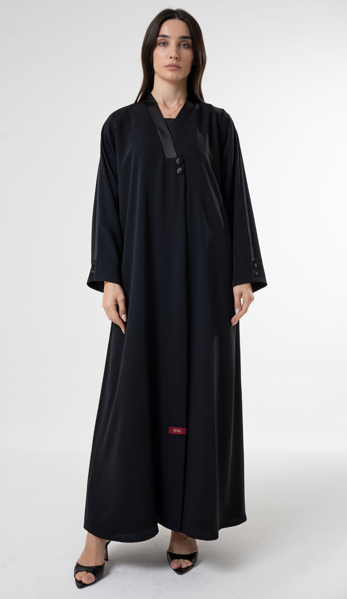 Black Abaya with Satin - Finish Button Details