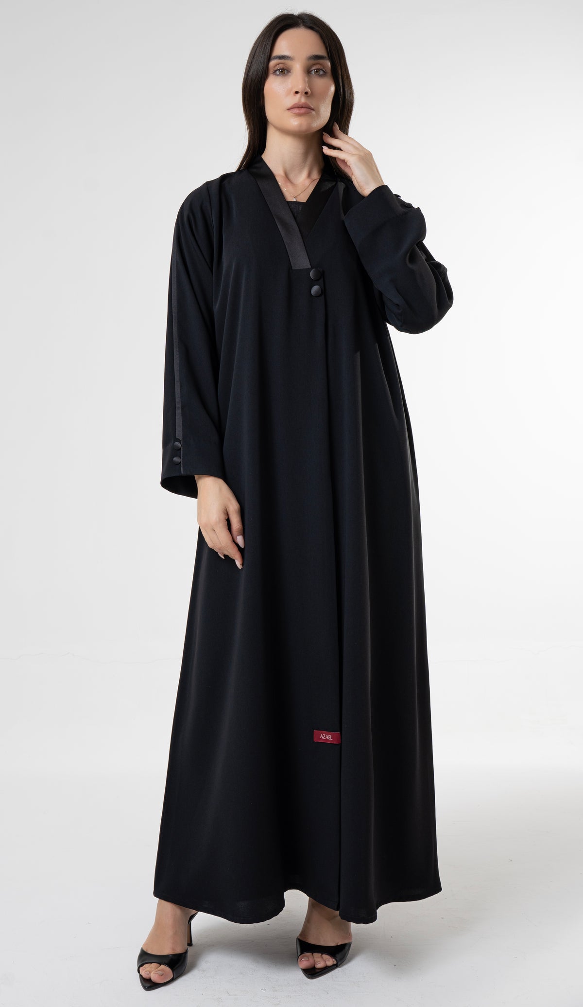 Black Abaya with Satin - Finish Button Details