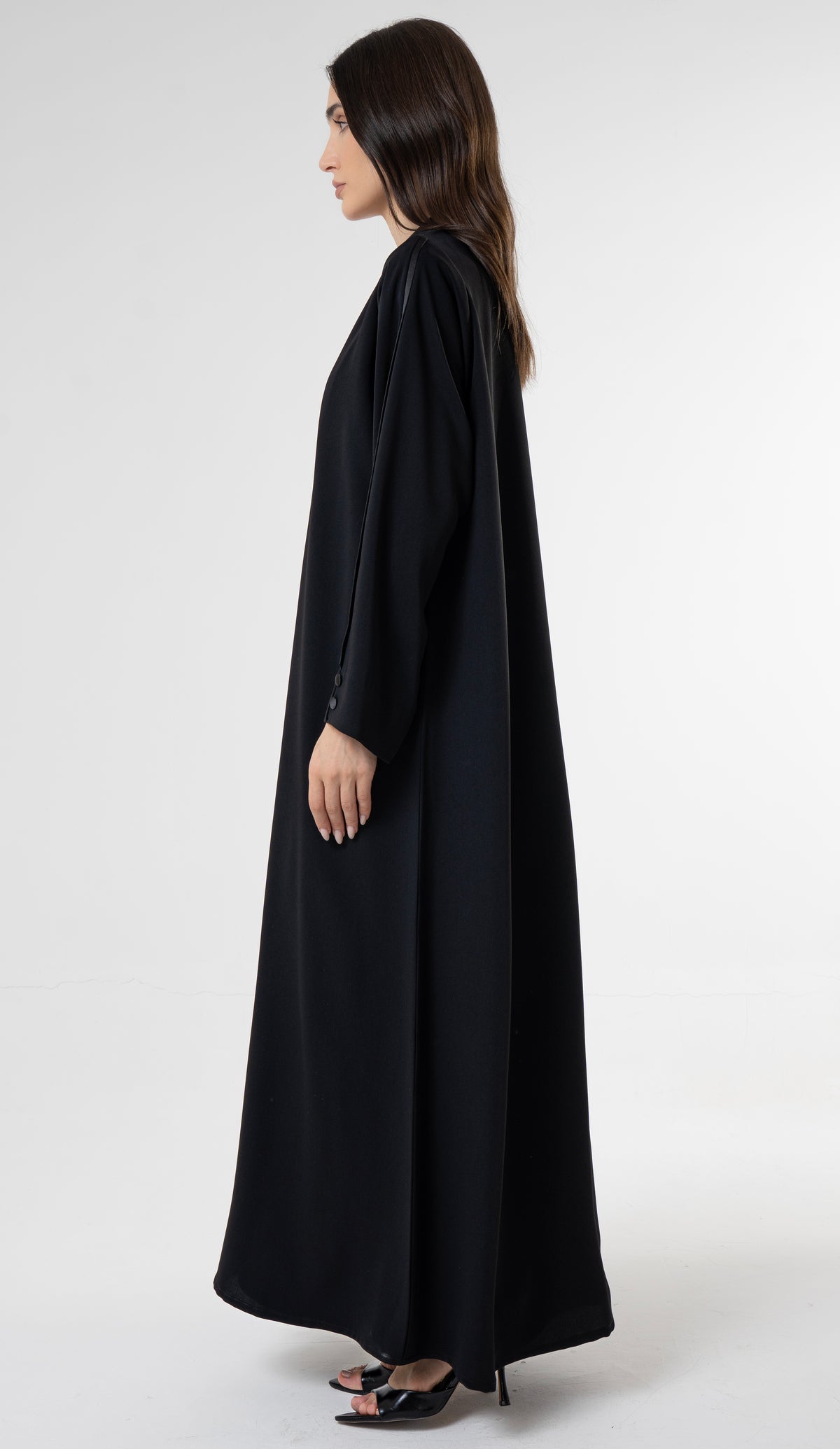 Black Abaya with Satin - Finish Button Details