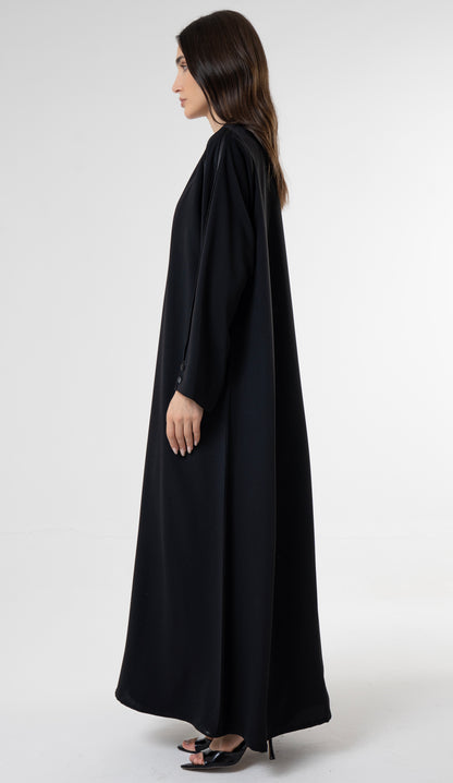 Black Abaya with Satin - Finish Button Details