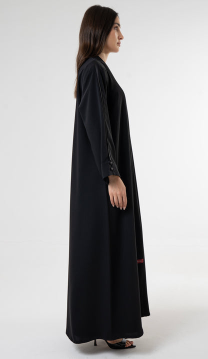 Black Abaya with Satin - Finish Button Details