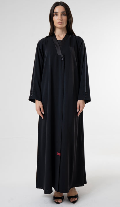 Black Abaya with Satin - Finish Button Details