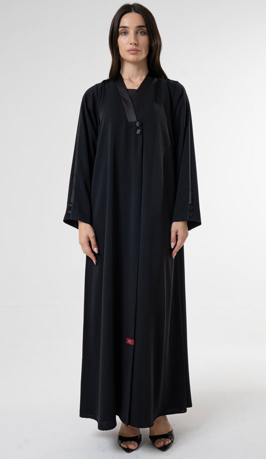 Black Abaya with Satin - Finish Button Details