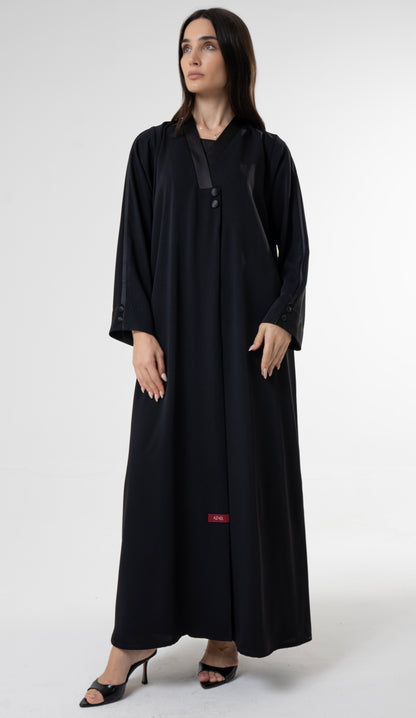 Black Abaya with Satin - Finish Button Details