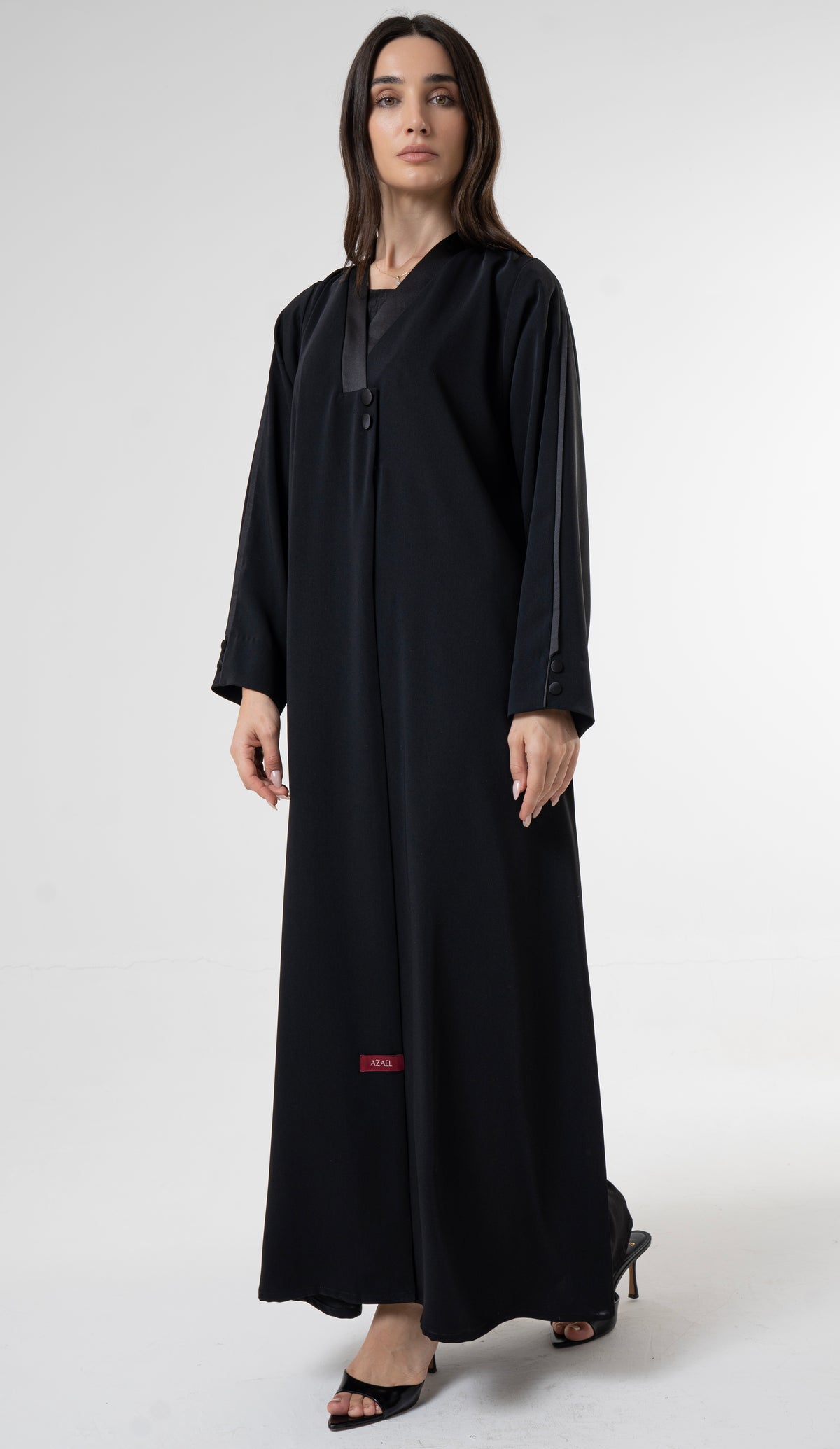 Black Abaya with Satin - Finish Button Details