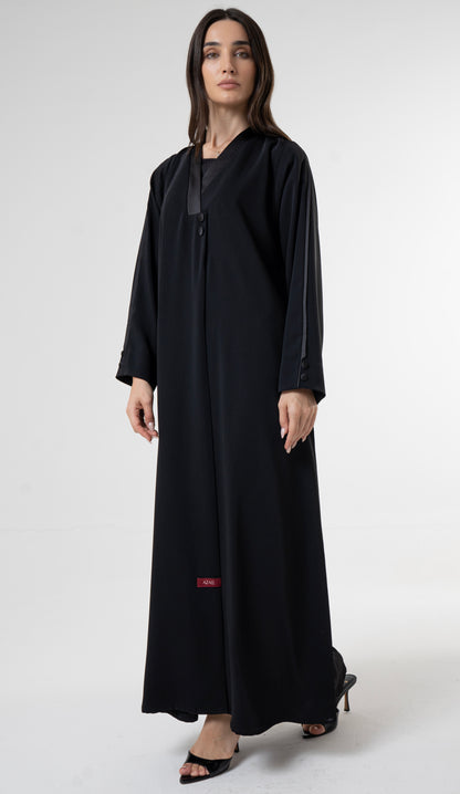 Black Abaya with Satin - Finish Button Details