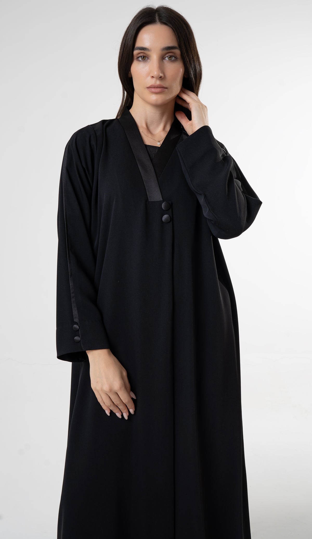 Black Abaya with Satin - Finish Button Details