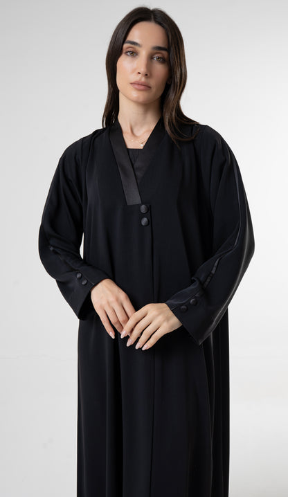 Black Abaya with Satin - Finish Button Details