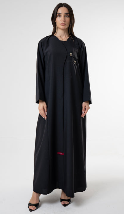 Black Abaya with Double Buckle Detail