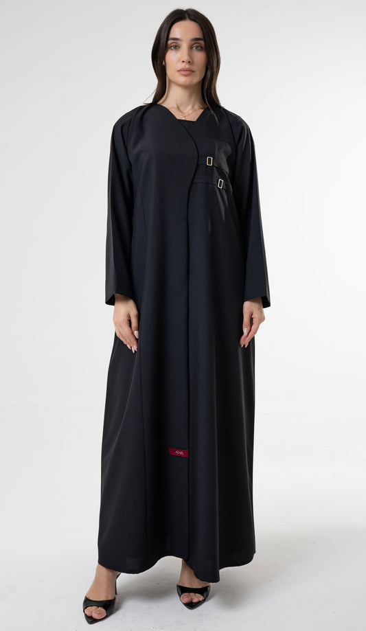 Black Abaya with Double Buckle Detail