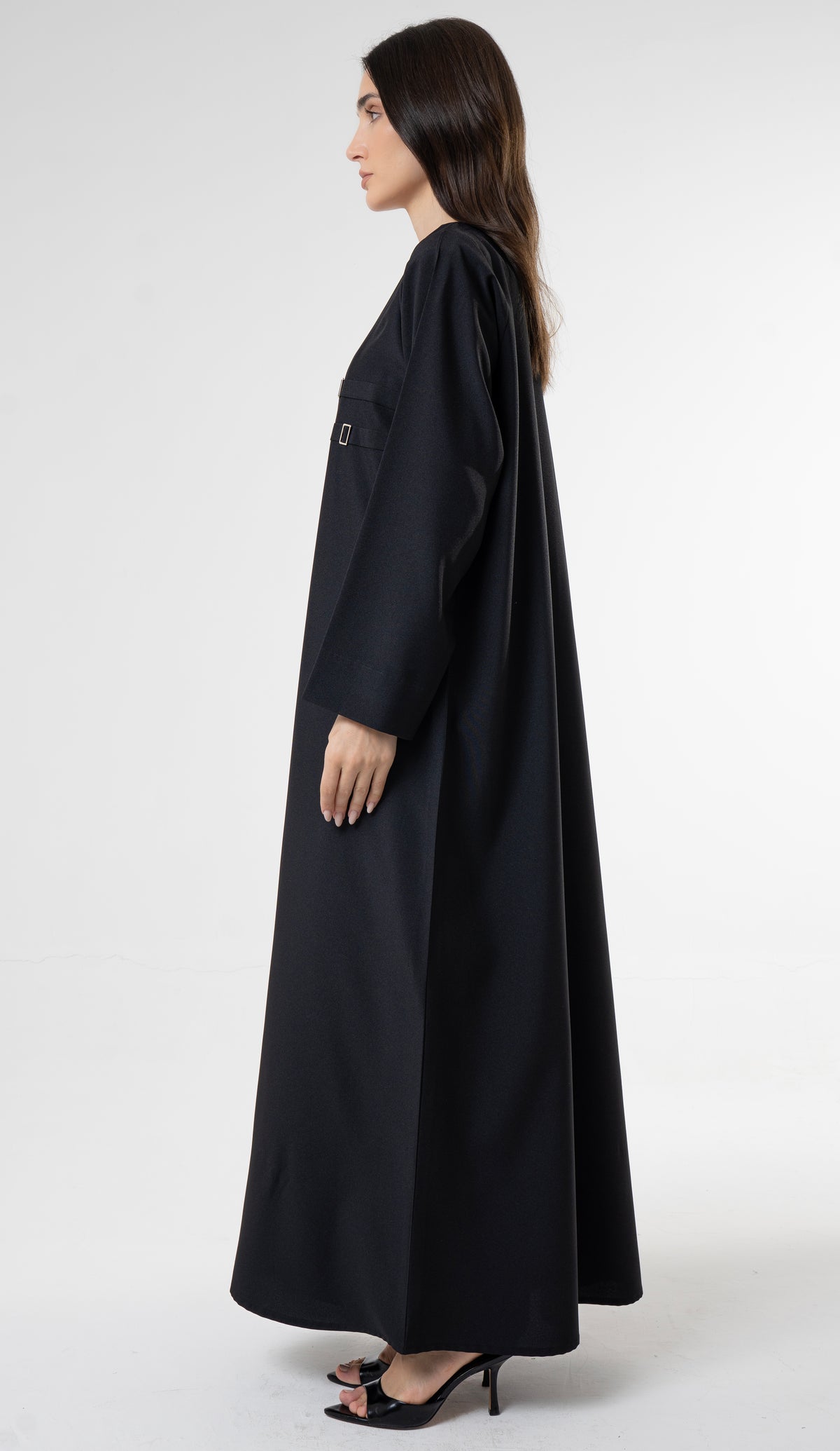 Black Abaya with Double Buckle Detail