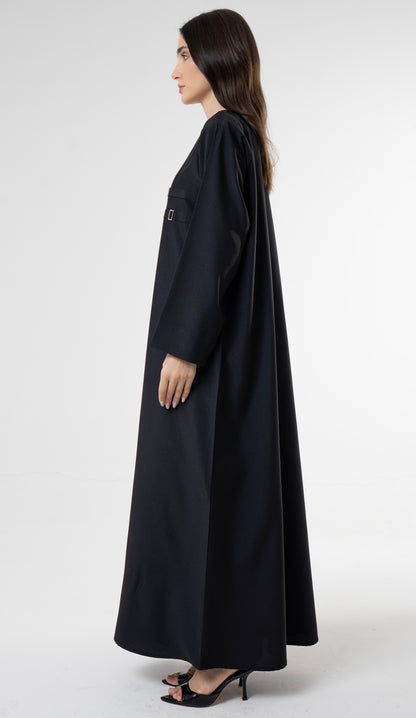 Black Abaya with Double Buckle Detail