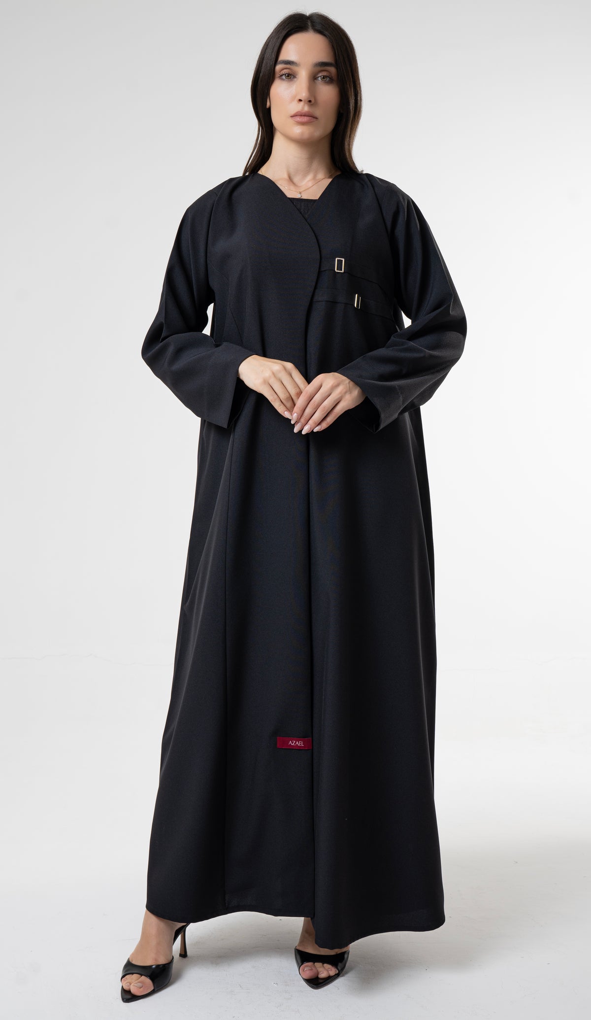 Black Abaya with Double Buckle Detail
