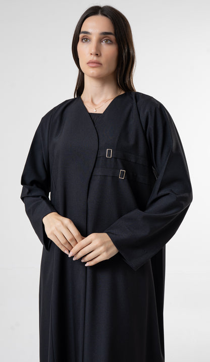 Black Abaya with Double Buckle Detail