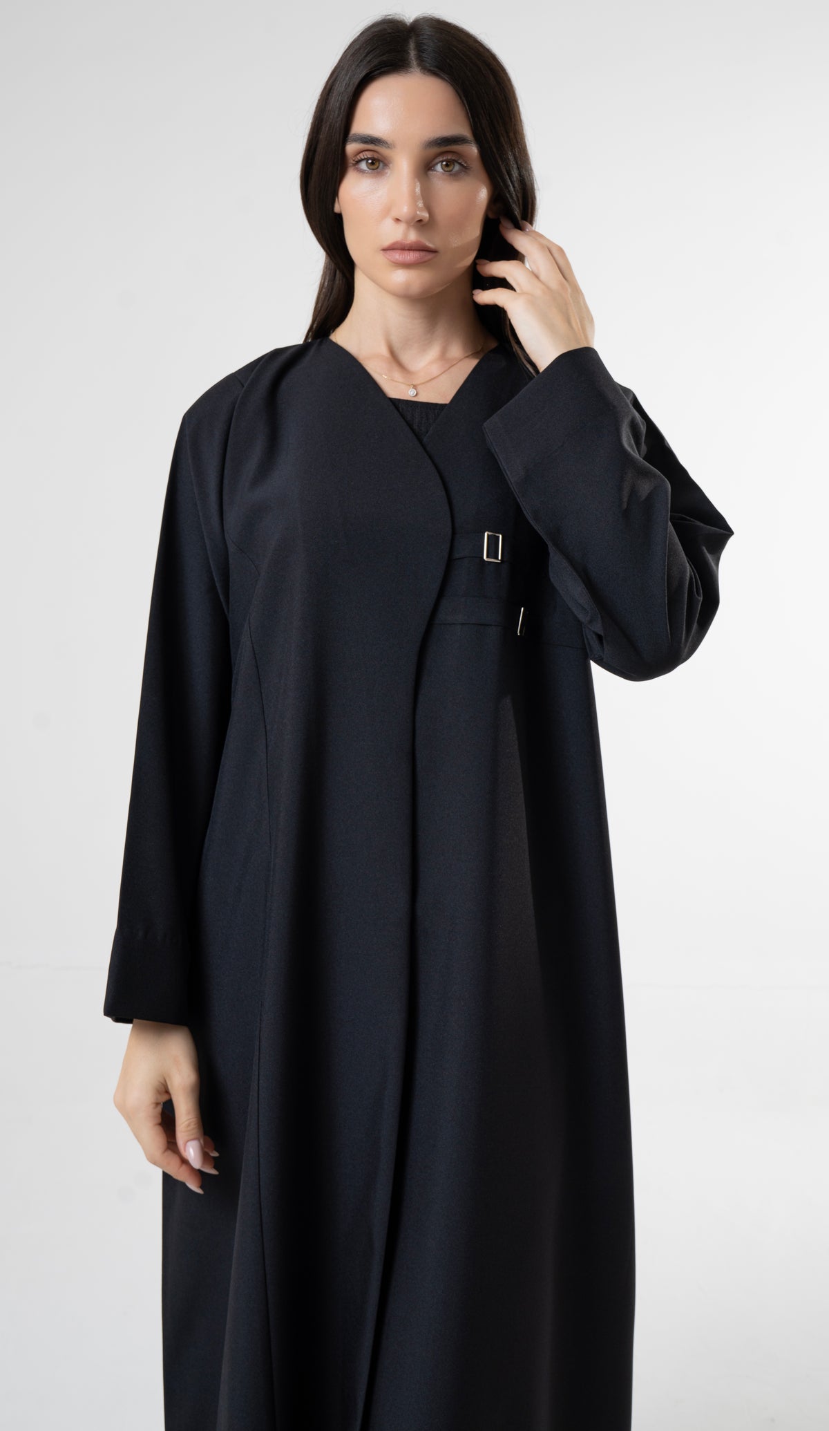 Black Abaya with Double Buckle Detail