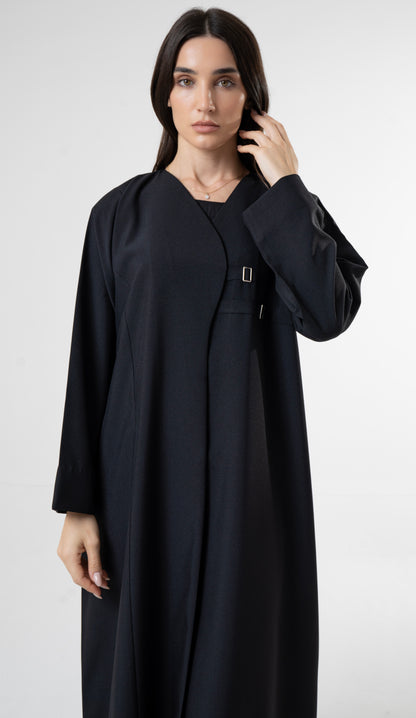 Black Abaya with Double Buckle Detail