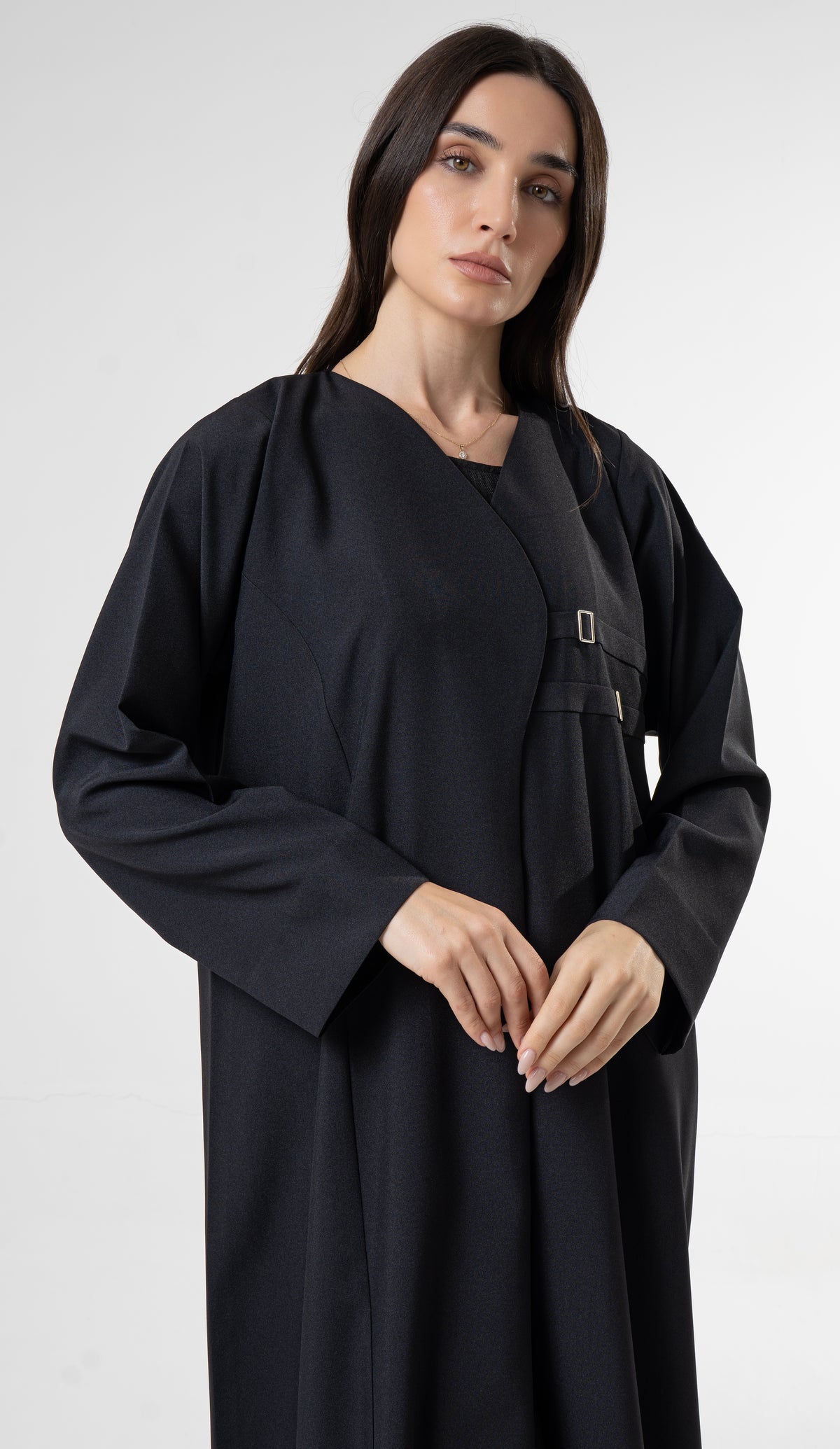 Black Abaya with Double Buckle Detail