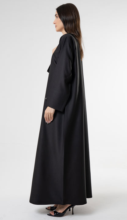 Black Abaya with Metallic Button Details