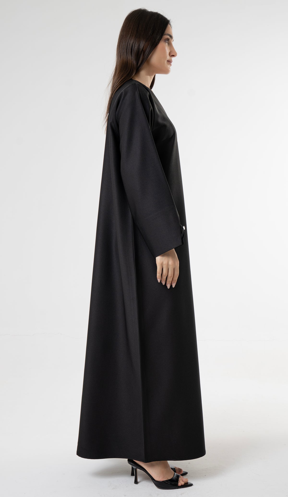 Black Abaya with Metallic Button Details