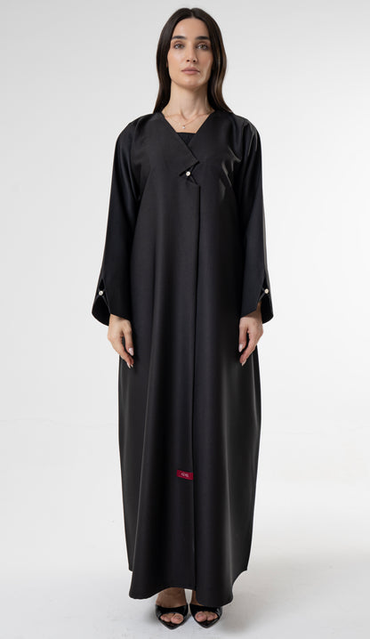 Black Abaya with Metallic Button Details