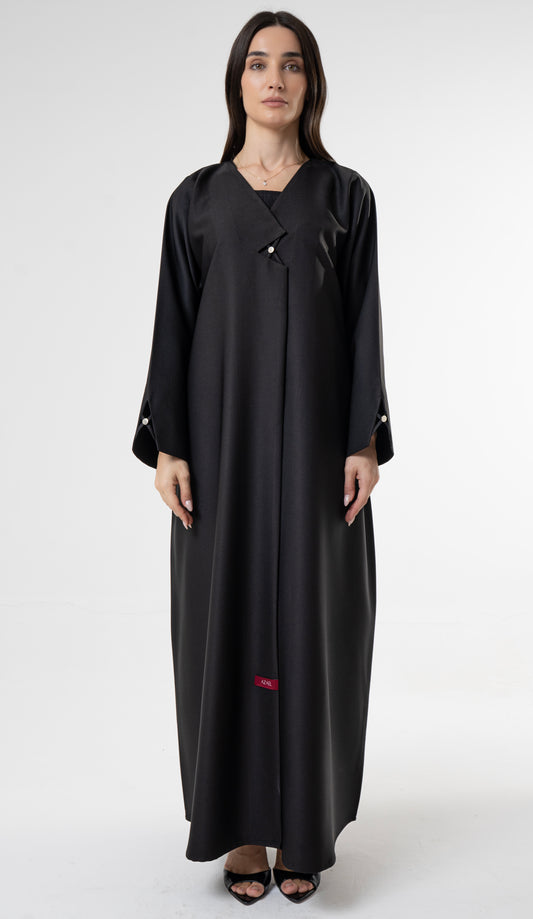Black Abaya with Metallic Button Details