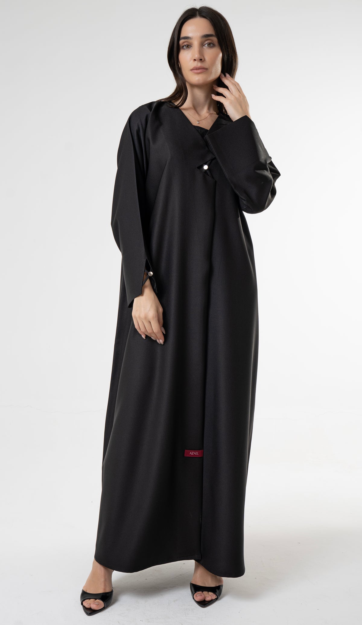 Black Abaya with Metallic Button Details