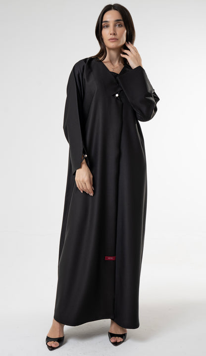 Black Abaya with Metallic Button Details